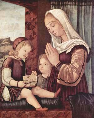 Mary and John the Baptist praying to the Christ child
